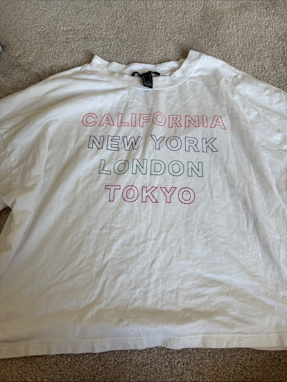 Forever 21 White Long-Sleeve Tee with Multicolor City Outline Print
